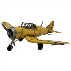 Vintage Sarı Metal Maket Uçak - Dekoratif Koleksiyon Model