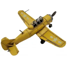 Vintage Sarı Metal Maket Uçak - Dekoratif Koleksiyon Model