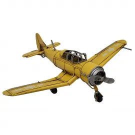 Vintage Sarı Metal Maket Uçak - Dekoratif Koleksiyon Model