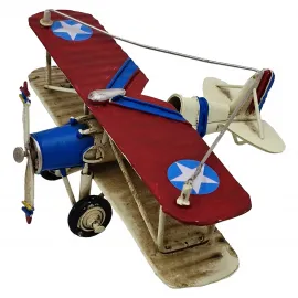 Vintage Kırmızı-Mavi Amerikan Askeri Biplane Dekoratif Metal Uçak Modeli