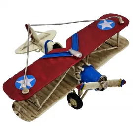 Vintage Kırmızı-Mavi Amerikan Askeri Biplane Dekoratif Metal Uçak Modeli