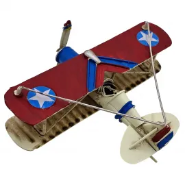 Vintage Kırmızı-Mavi Amerikan Askeri Biplane Dekoratif Metal Uçak Modeli