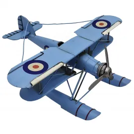 Büyük Boy Vintage Mavi Metal Deniz Uçağı Maketi Dekoratif Koleksiyonluk El Yapımı Model