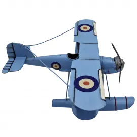 Büyük Boy Vintage Mavi Metal Deniz Uçağı Maketi Dekoratif Koleksiyonluk El Yapımı Model