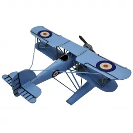 Büyük Boy Vintage Mavi Metal Deniz Uçağı Maketi Dekoratif Koleksiyonluk El Yapımı Model