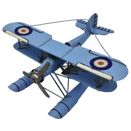 Büyük Boy Vintage Mavi Metal Deniz Uçağı Maketi Dekoratif Koleksiyonluk El Yapımı Model