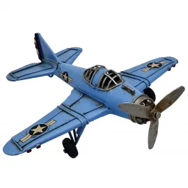 El Yapımı Dekoratif Koleksiyonluk Uçak Figürü Nostaljik Pervaneli Savaş Uçağı Biblo