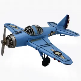 El Yapımı Dekoratif Koleksiyonluk Uçak Figürü Nostaljik Pervaneli Savaş Uçağı Biblo