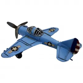 El Yapımı Dekoratif Koleksiyonluk Uçak Figürü Nostaljik Pervaneli Savaş Uçağı Biblo