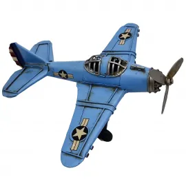 El Yapımı Dekoratif Koleksiyonluk Uçak Figürü Nostaljik Pervaneli Savaş Uçağı Biblo