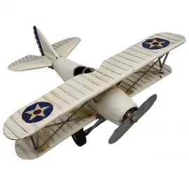 Dekoratif Çift Kanatlı Uçak – Metal, Eskitme, Yıldız Armalı Vintage Model