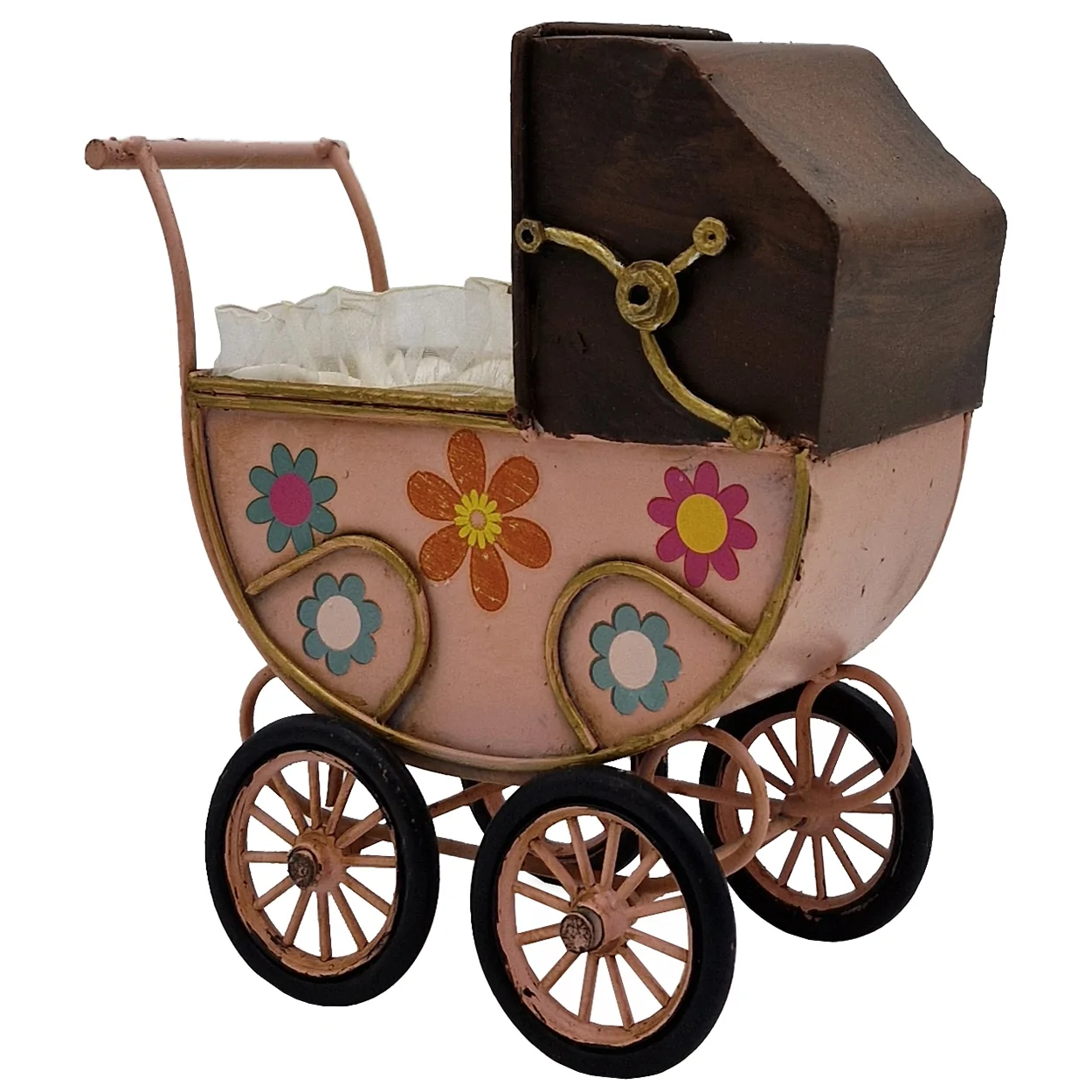 Nostaljik Pembe Metal Dekoratif Bebek Arabası | Vintage Ev Ofis Dekorasyonu Nostaljik Pembe Metal Dekoratif Bebek Arabası | Vintage Ev Ofis Dekorasyonu