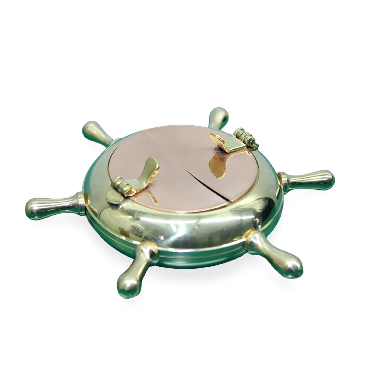 Deniz Temalı Parlak Pirinç Dümen Şeklinde Kapaklı Dekoratif Küllük - 13 cm Deniz Temalı Parlak Pirinç Dümen Şeklinde Kapaklı Dekoratif Küllük - 13 cm