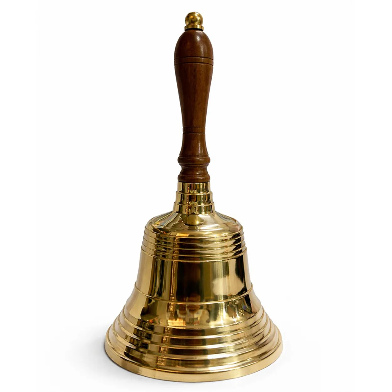 Zarif Ahşap Saplı Parlak Pirinç El Çanı | Dekoratif Antik Görünümlü 23 x 12 Cm Zarif Ahşap Saplı Parlak Pirinç El Çanı | Dekoratif Antik Görünümlü 23 x 12 Cm