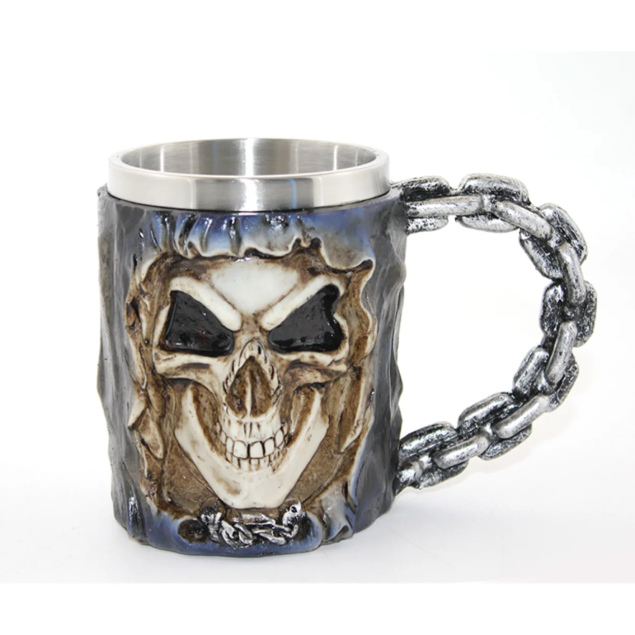 Gotik Zincir Saplı Kurukafa Tasarımlı Paslanmaz Çelik İç Mekanlı Kupa Bardak Gotik Zincir Saplı Kurukafa Tasarımlı Paslanmaz Çelik İç Mekanlı Kupa Bardak