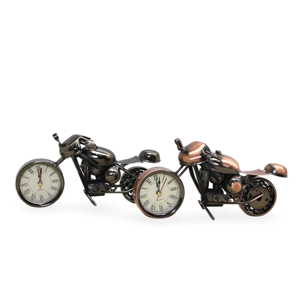 Vintage Bronz ve Krom Metal Motorsiklet Biblo Saat: Ev ve Ofis Dekorasyonu İçin Şık Tasarım