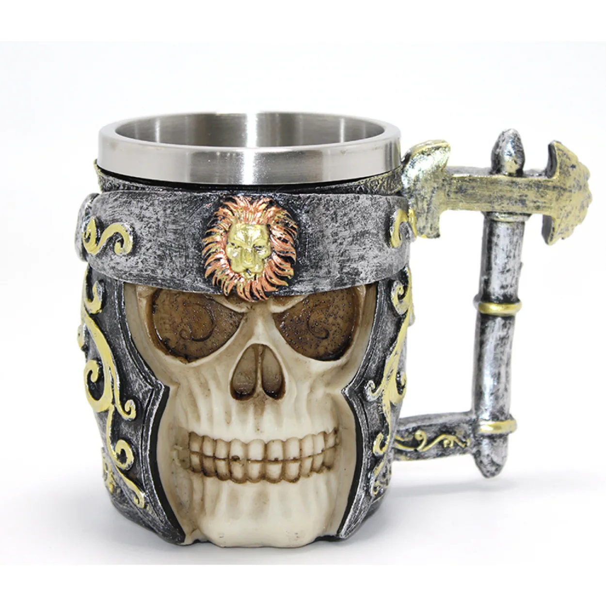 Özgün Şövalye Kafatası Tasarım Paslanmaz Çelik İç Kupa Bardak Gotik Dekoratif Özgün Şövalye Kafatası Tasarım Paslanmaz Çelik İç Kupa Bardak Gotik Dekoratif