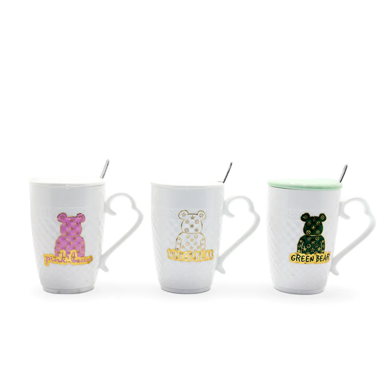 Sevimli Ayıcık Desenli Porselen Kupa Bardak | Kapaklı ve Kaşıklı Şık Hediyelik Tasarım Sevimli Ayıcık Desenli Porselen Kupa Bardak | Kapaklı ve Kaşıklı Şık Hediyelik Tasarım