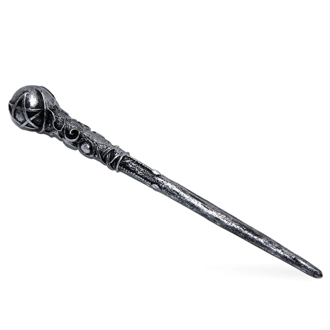 Gizemli Pentagramlı Antik Gümüş Görünümlü Polyester Sihirli Asa Biblo - Koleksiyonluk Dekoratif Figür