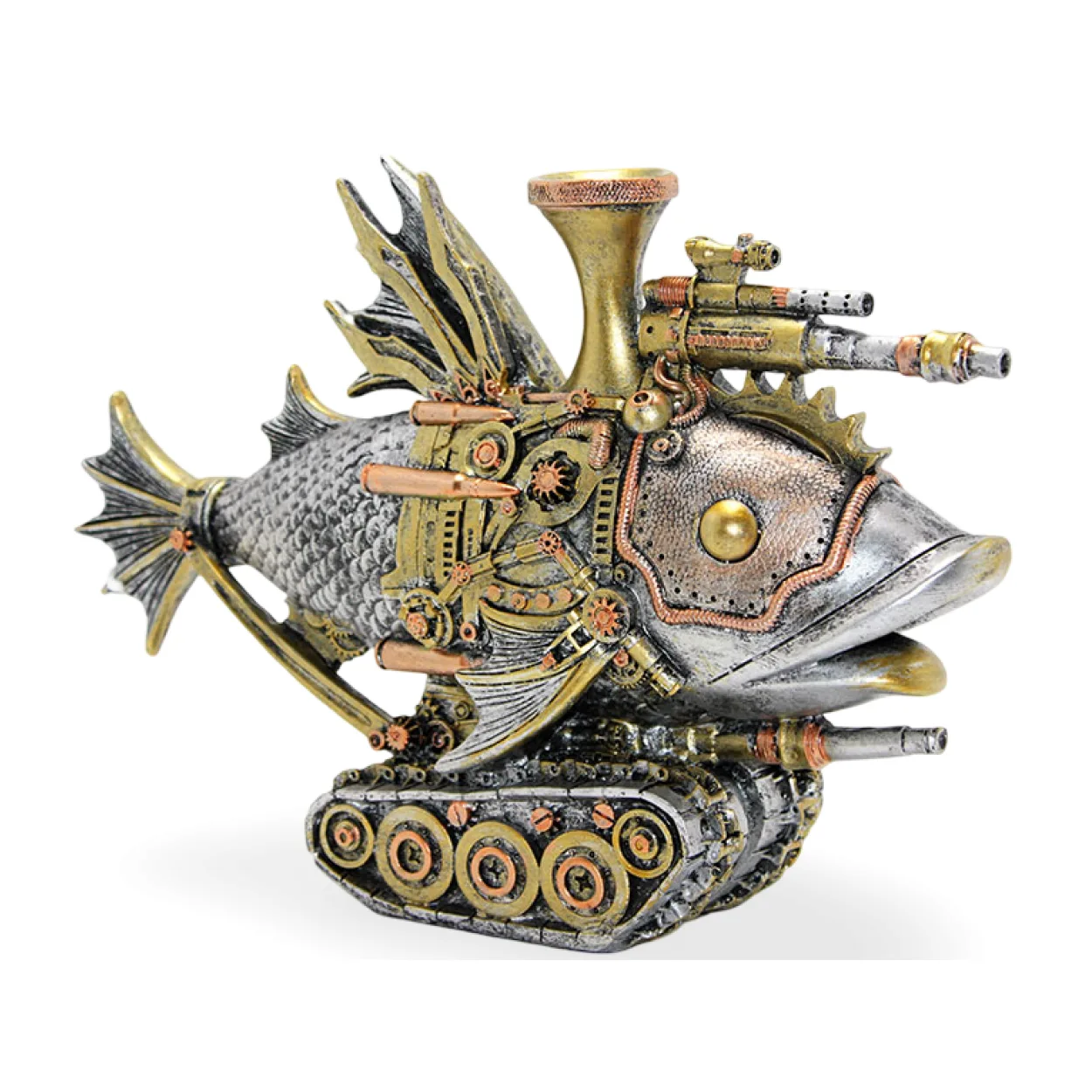 Steampunk Zırhlı Balık Tank Figürü: Antika Görünümlü Polyester Tasarım Biblo Steampunk Zırhlı Balık Tank Figürü: Antika Görünümlü Polyester Tasarım Biblo