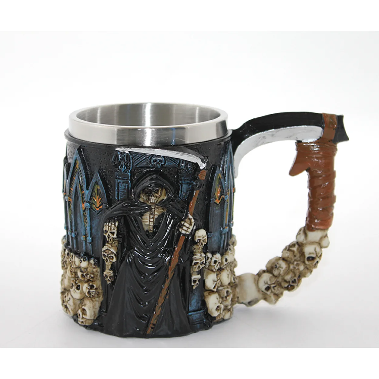 Korkutucu Gotik Grim Reaper İskelet Temalı Paslanmaz Çelik Kupa Bardak - Kuru Kafa Detaylı Korkutucu Gotik Grim Reaper İskelet Temalı Paslanmaz Çelik Kupa Bardak - Kuru Kafa Detaylı