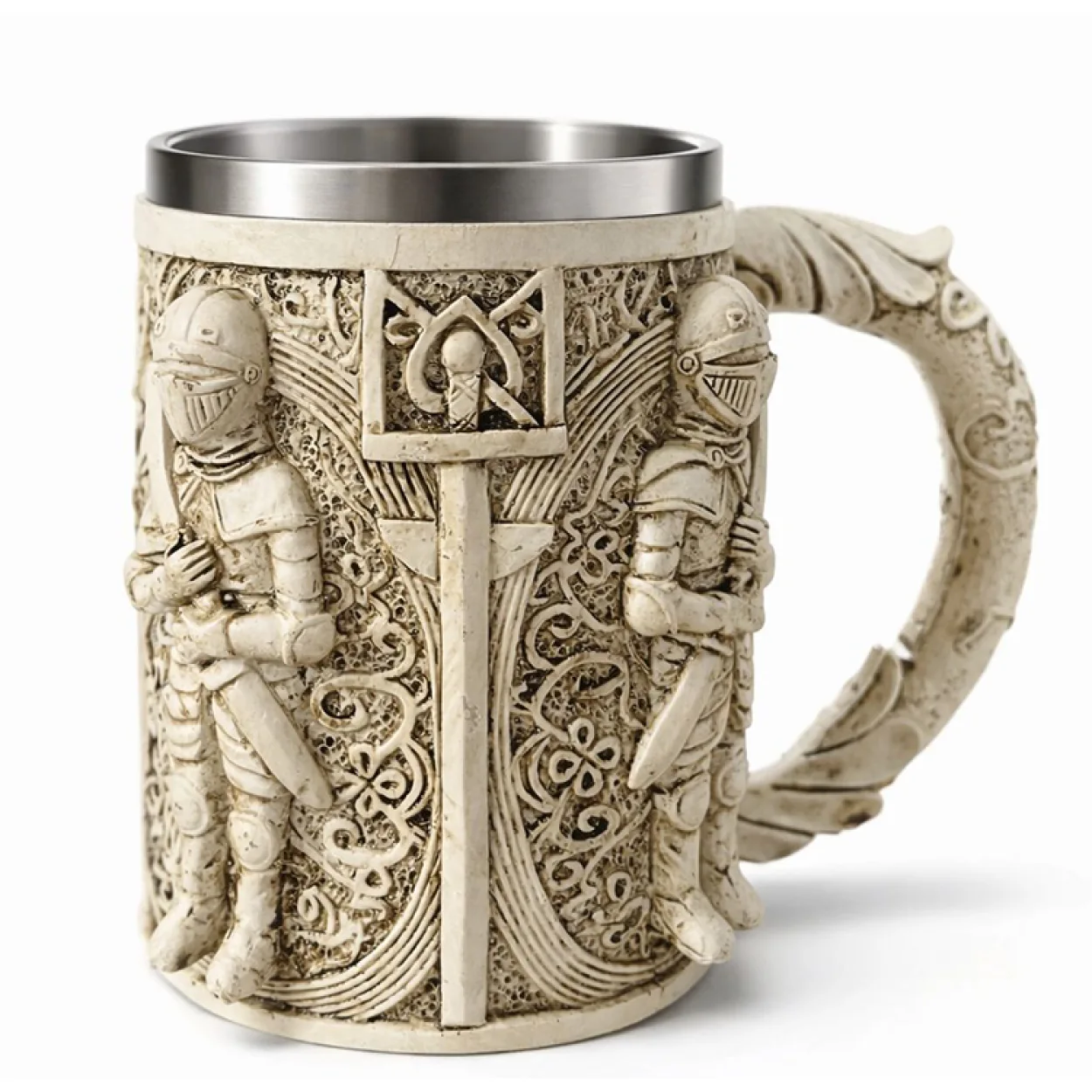 Detaylı Şovalye Figürlü Paslanmaz Çelik İç Mekanlı Dekoratif Ortaçağ Kupa Bardak Detaylı Şovalye Figürlü Paslanmaz Çelik İç Mekanlı Dekoratif Ortaçağ Kupa Bardak