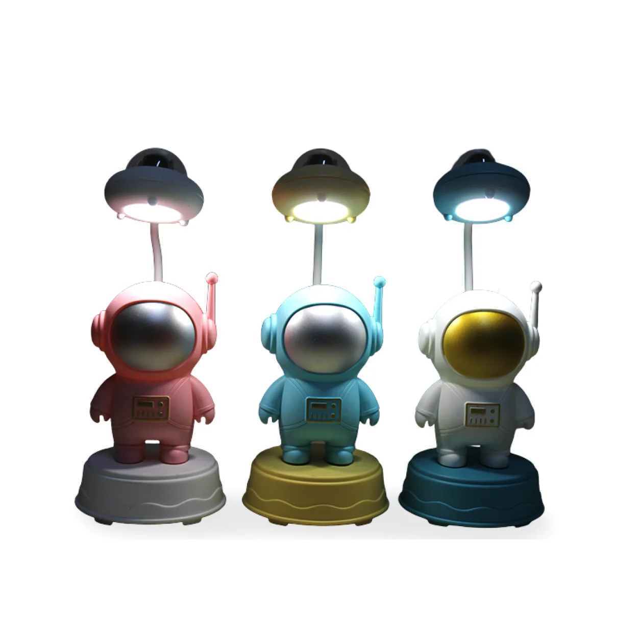 Uzay Temalı Sevimli Astronot Tasarımlı Esnek Başlıklı USB Şarjlı Masa Lambası ve Gece Lambası Uzay Temalı Sevimli Astronot Tasarımlı Esnek Başlıklı USB Şarjlı Masa Lambası ve Gece Lambası