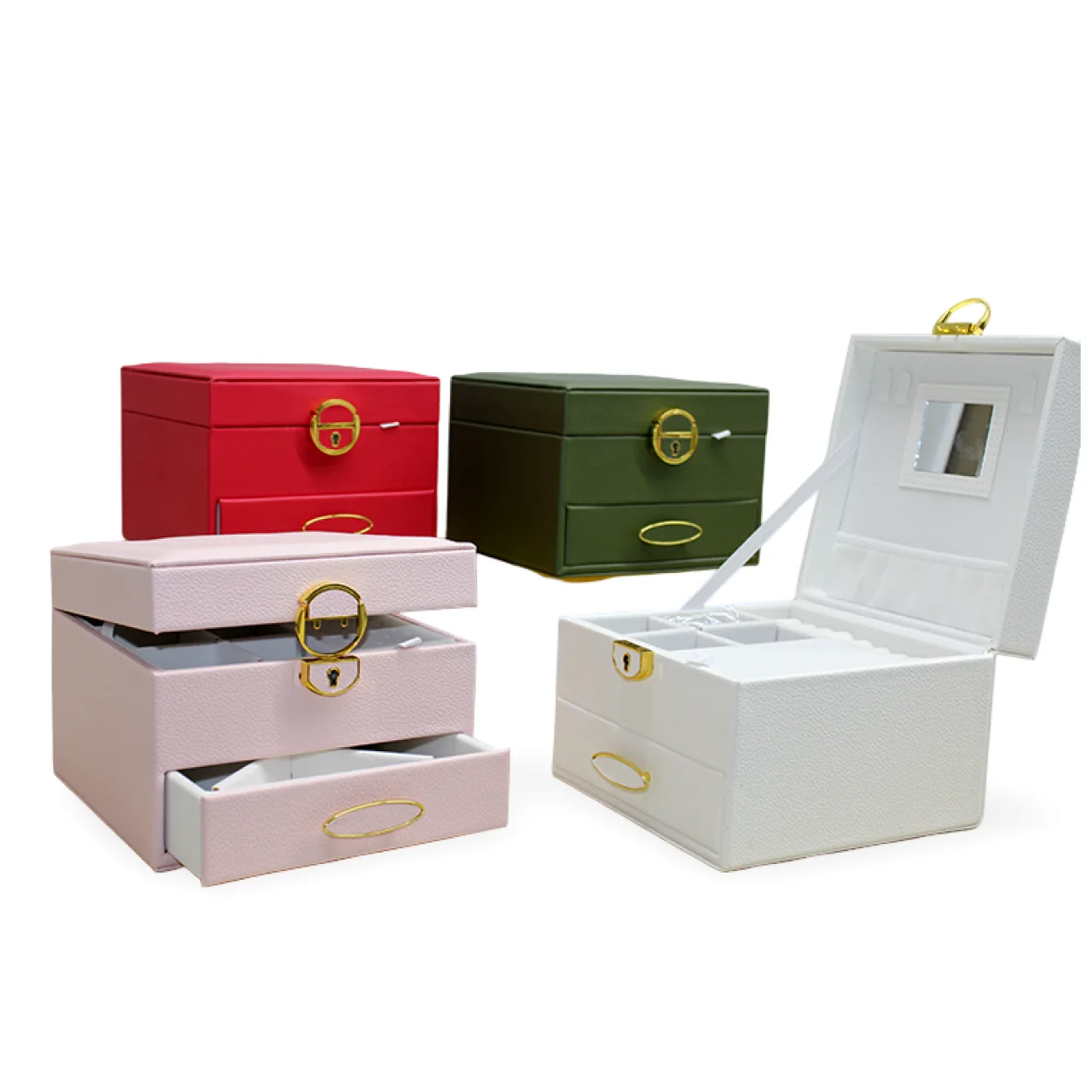 Modern Çok Katlı Deri Takı Kutusu ve Makyaj Organizeri - Şık ve Kilitli Modern Çok Katlı Deri Takı Kutusu ve Makyaj Organizeri - Şık ve Kilitli