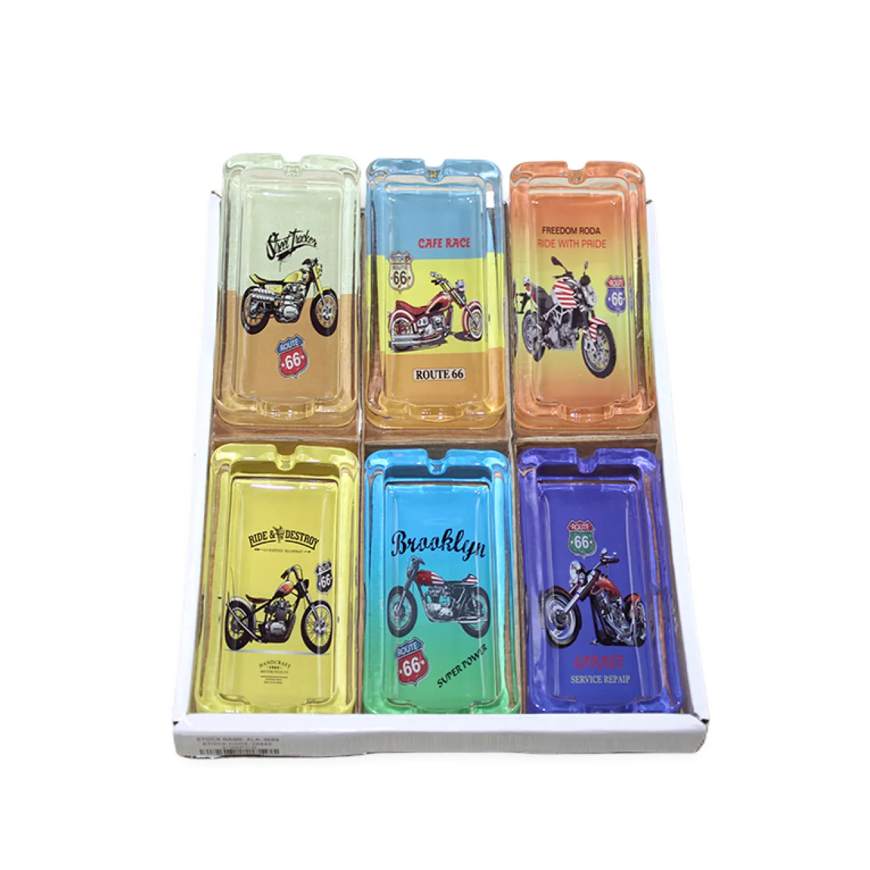 Vintage Motorsiklet ve Route 66 Temalı Dekoratif Şık Cam Küllük Ev Ofis Aksesuarı