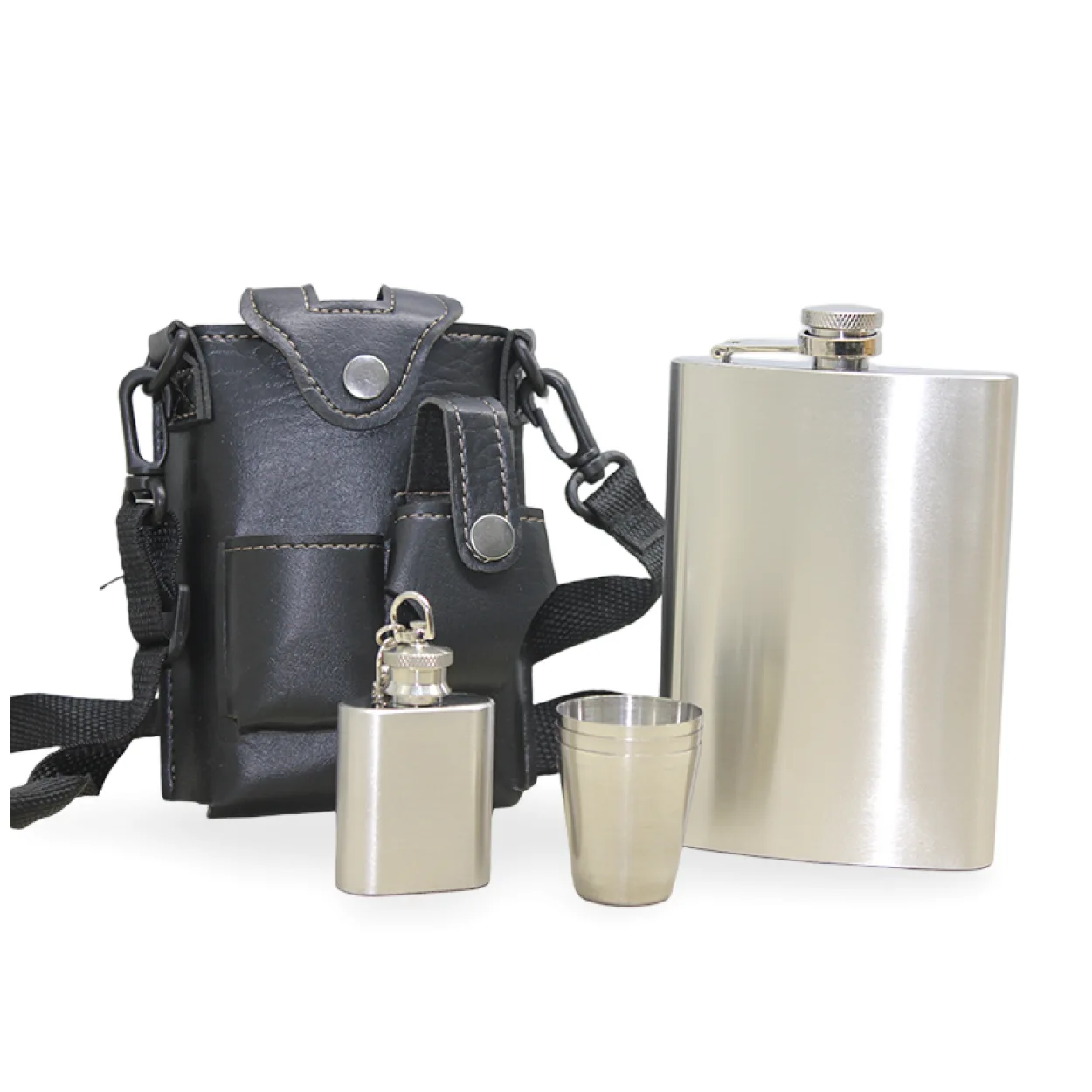 Şık Deri Kılıflı Paslanmaz Çelik Matara Seti | Taşınabilir Cep Matarası ve Kadeh Şık Deri Kılıflı Paslanmaz Çelik Matara Seti | Taşınabilir Cep Matarası ve Kadeh