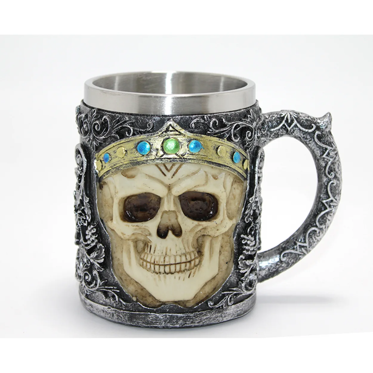 Antik Gotik Taçlı Kurukafa Kralı 3D Kabartmalı Paslanmaz Çelik Dekoratif Kupa Bardak Antik Gotik Taçlı Kurukafa Kralı 3D Kabartmalı Paslanmaz Çelik Dekoratif Kupa Bardak