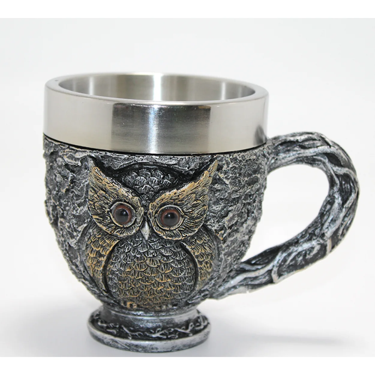 3D Kabartmalı Antik Görünümlü Baykuş Motifli Paslanmaz Çelik İç Kupa Bardak 3D Kabartmalı Antik Görünümlü Baykuş Motifli Paslanmaz Çelik İç Kupa Bardak