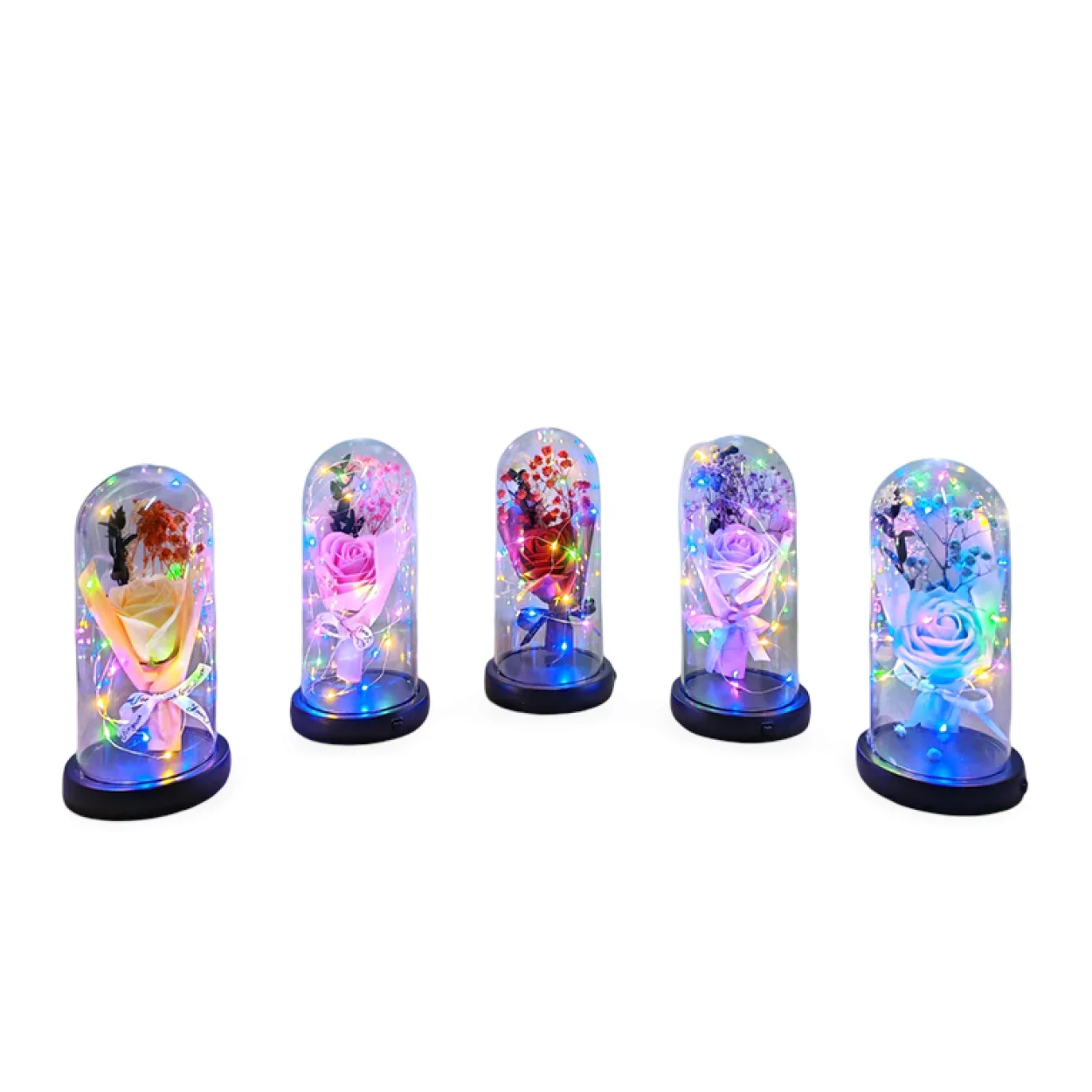 Büyüleyici Işıklı Müzikli Dekoratif Cam Fanus İçinde Solmayan Gül Hediyelik Obje Büyüleyici Işıklı Müzikli Dekoratif Cam Fanus İçinde Solmayan Gül Hediyelik Obje