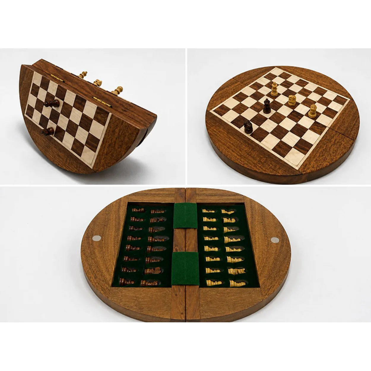 Özel Tasarım Mıknatıslı Ahşap Yuvarlak Katlanabilir Satranç Takımı 18 Cm Seyahat Boyu Özel Tasarım Mıknatıslı Ahşap Yuvarlak Katlanabilir Satranç Takımı 18 Cm Seyahat Boyu