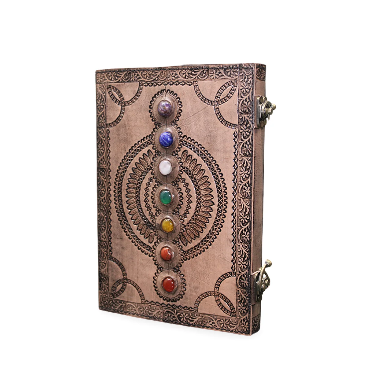 El Yapımı Antik Görünümlü Gerçek Deri Defter | Yedi Çakra Doğal Taşlı Özel Tasarım Günlük El Yapımı Antik Görünümlü Gerçek Deri Defter | Yedi Çakra Doğal Taşlı Özel Tasarım Günlük