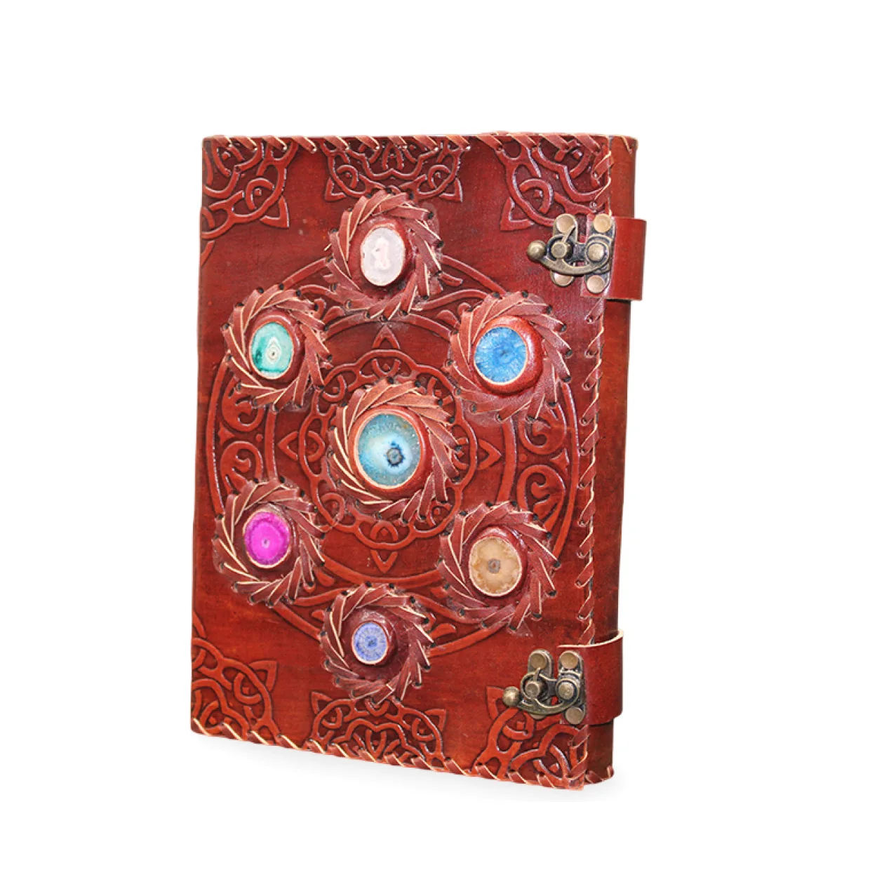 El Yapımı Antik Motifli Taşlı Deri Defter - Özel Kilitli Tasarım Günlük & Ajanda El Yapımı Antik Motifli Taşlı Deri Defter - Özel Kilitli Tasarım Günlük & Ajanda