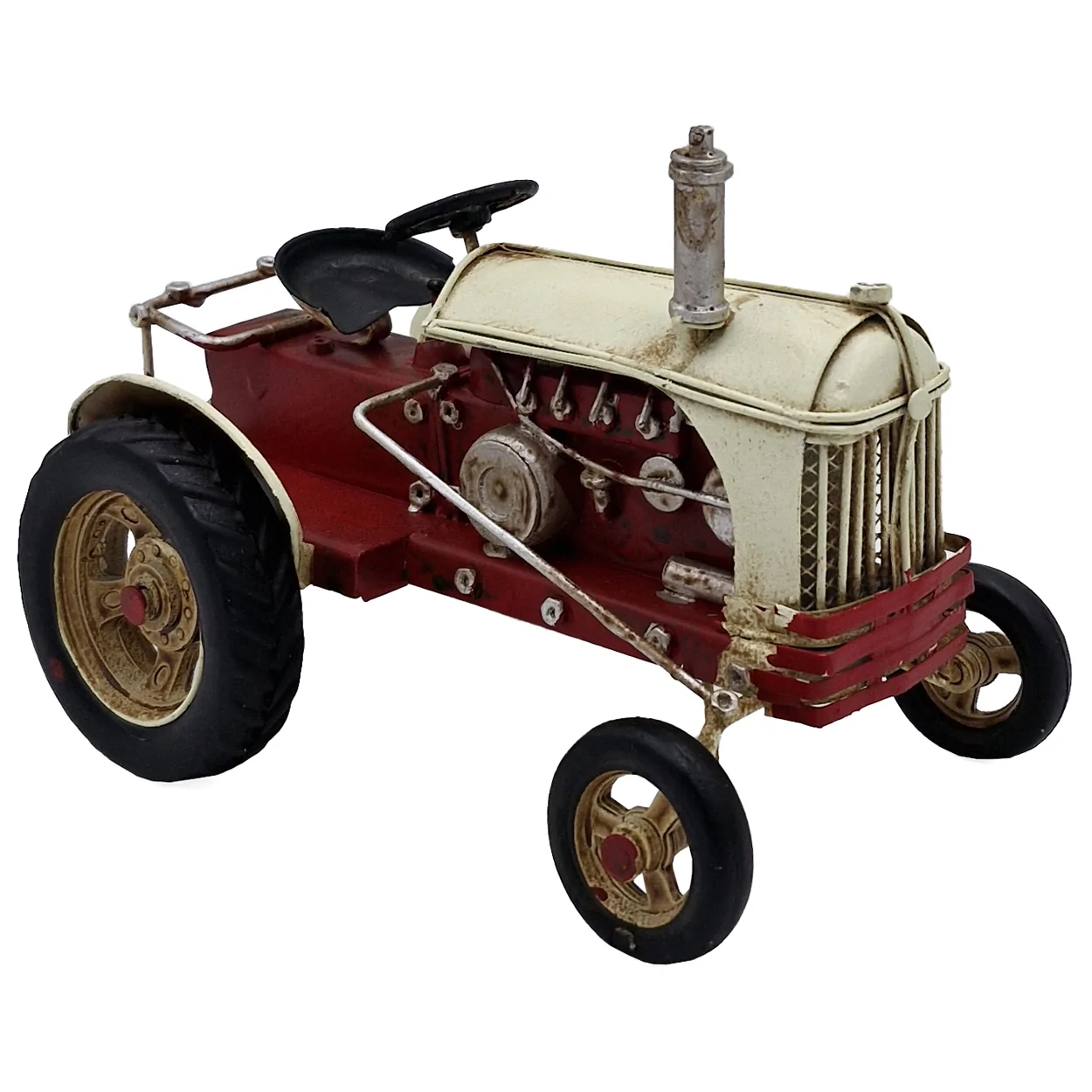 Vintage Metal Kırmızı-Krem Traktör Figürü ve Masaüstü Dekoratif Obje