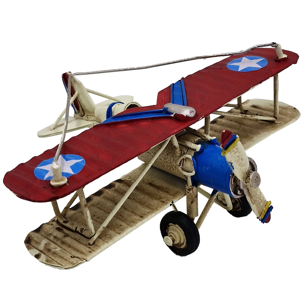 Vintage Kırmızı-Mavi Amerikan Askeri Biplane Dekoratif Metal Uçak Modeli Vintage Kırmızı-Mavi Amerikan Askeri Biplane Dekoratif Metal Uçak Modeli